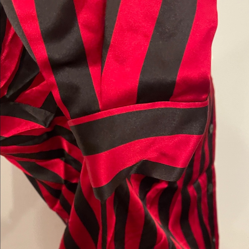 Vintage 100% Silk Red and Black Striped Button Down Shirt - Picture 6 of 11